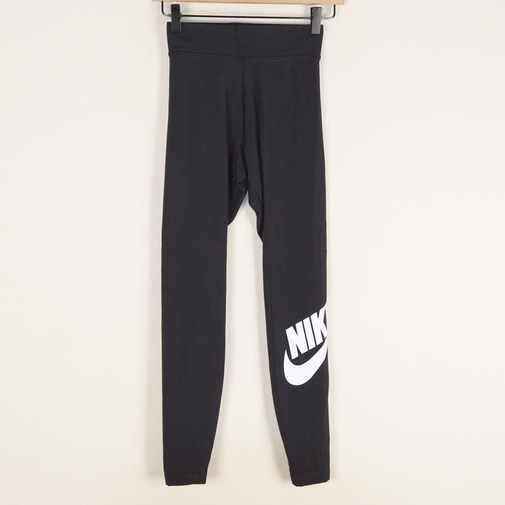 Nike Sportwear Black Essential High Waisted Logo Leggings Cotton Blend Womens XS